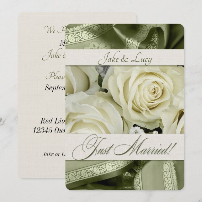 Wedding Reception Bouquet and Green Invitation (Front/Back)