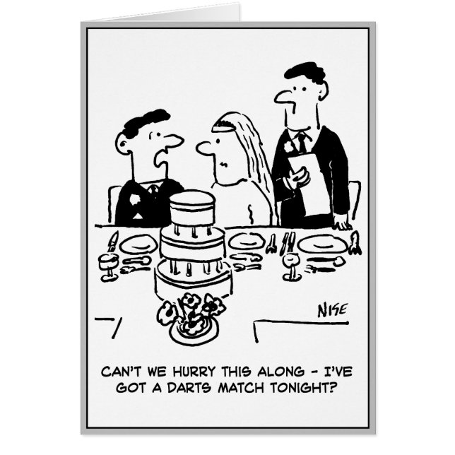 Wedding Reception Bridegroom has a Darts Match (Front)