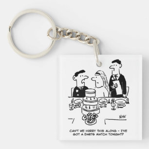 Wedding Reception Bridegroom has a Darts Match Key Ring