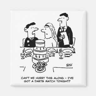 Wedding Reception Bridegroom has a Darts Match Magnet