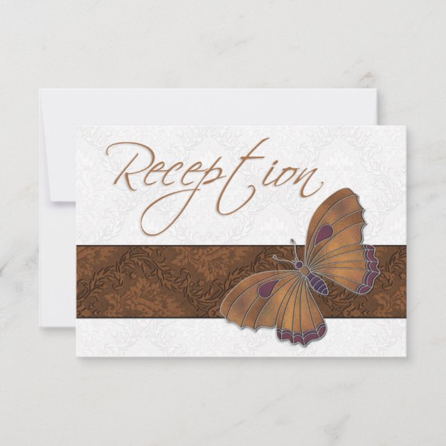 Wedding Reception Butterfly Brocade brown Invitation (Front)