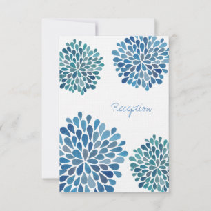 Wedding Reception Card Blue Watercolor Dahlias