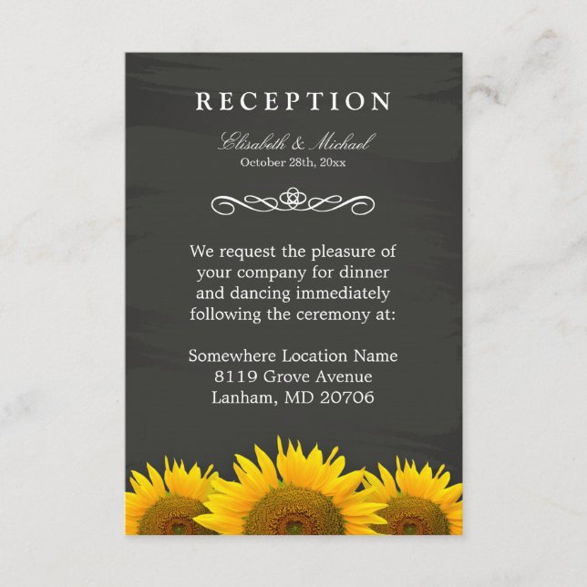 Wedding Reception Card Sunflowers Chalkboard (Front)