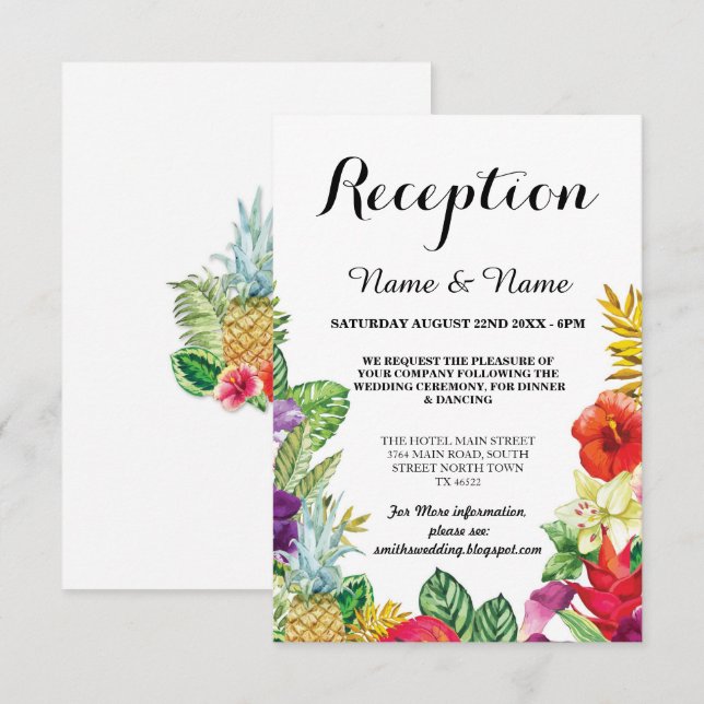 Wedding Reception Cards Aloha Luau Tropical (Front/Back)