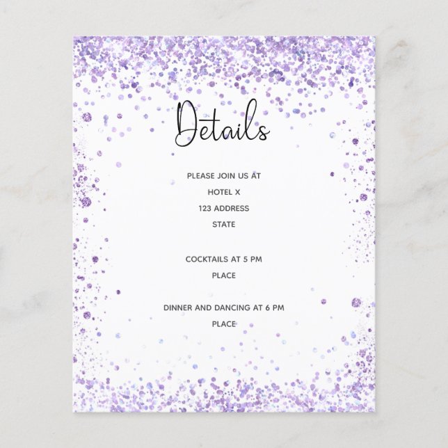 Wedding reception details violet glitter budget (Front)