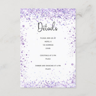 Wedding reception details violet lavender glitter enclosure card