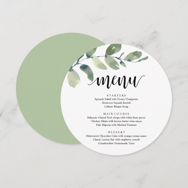 Wedding Reception Dinner, Eucalyptus Greenery Menu (Front/Back)