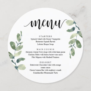 Wedding Reception Dinner, Eucalyptus Greenery Menu