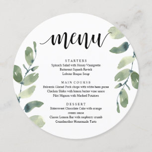 Wedding Reception Dinner, Eucalyptus Greenery Menu