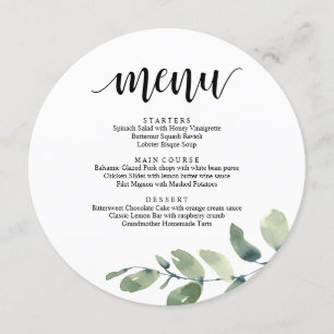 Wedding Reception Dinner, Eucalyptus Greenery Menu