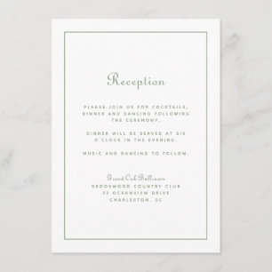 Wedding Reception Elegant Script Sage Green White  Enclosure Card