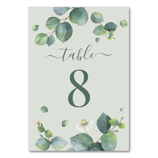 Wedding Reception Eucalyptus Greenery Seating Table Number (Front)