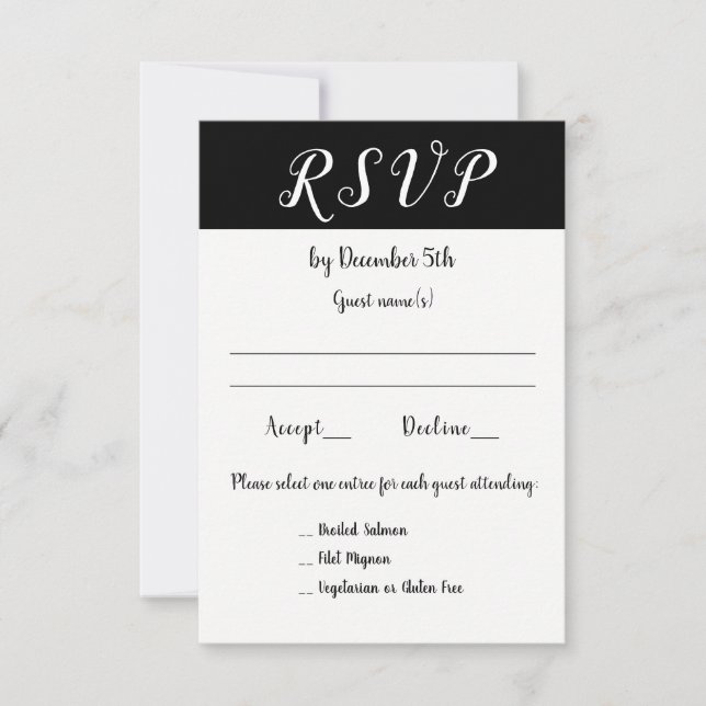 Wedding Reception Event or Party 3 Choices RSVP Card (Front)