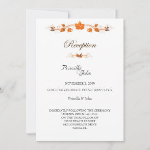 Wedding Reception, Fall Leaves Theme Invitation