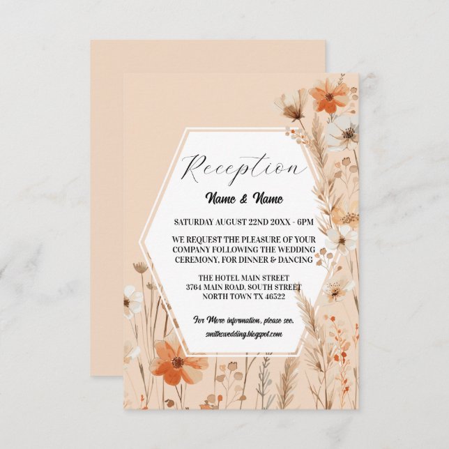 Wedding Reception Flowers Summer Boho Enclosure Card (Front/Back)