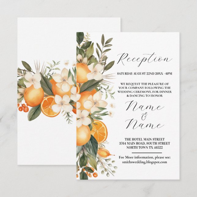 Wedding Reception Flowers Summer Fruit Orange Enclosure Card (Front/Back)