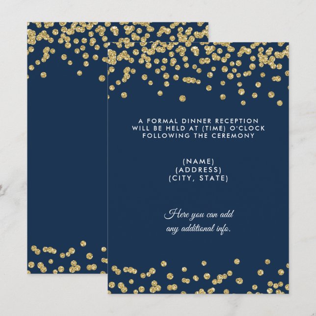 Wedding Reception Gold Faux Glitter Confetti Navy Invitation (Front/Back)