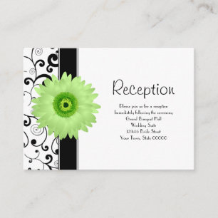 Wedding Reception Green Gerbera Daisy Black Scroll Enclosure Card