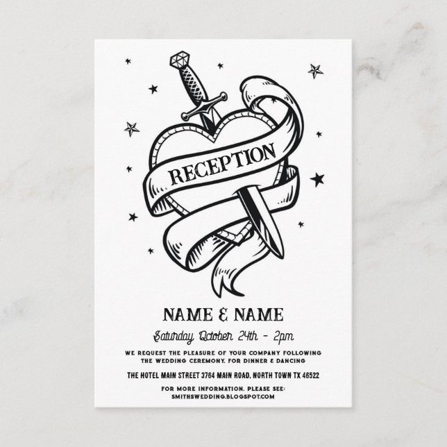 Wedding Reception Hearts Knife Tattoo Traditional Enclosure Card (Front)
