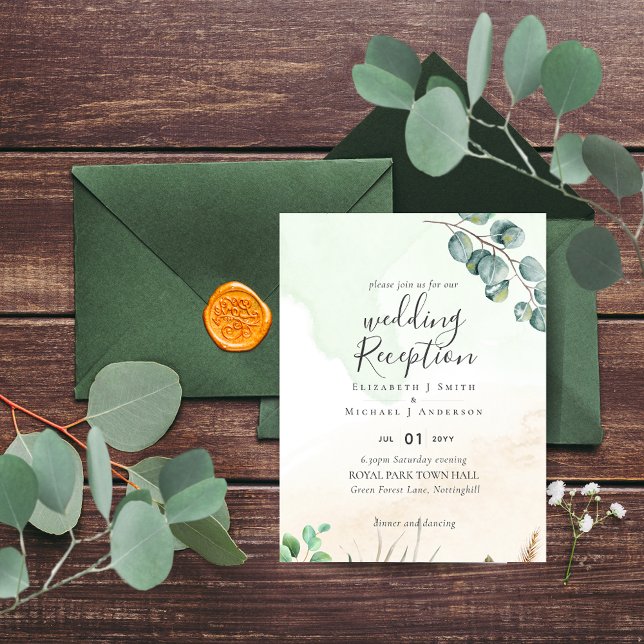 Wedding Reception Invitation Green Leaves BUDGET (Creator Uploaded)