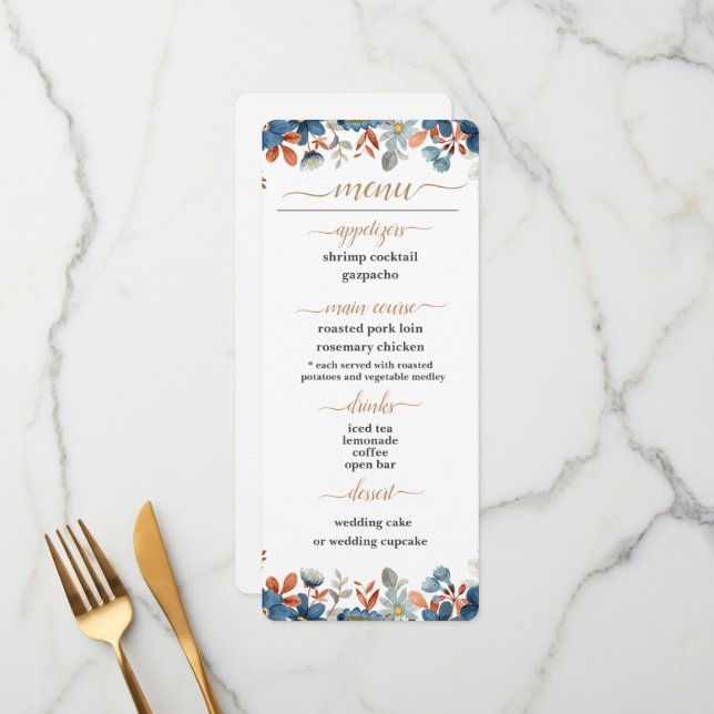 Wedding Reception Menu Cards (Front/Back In Situ)