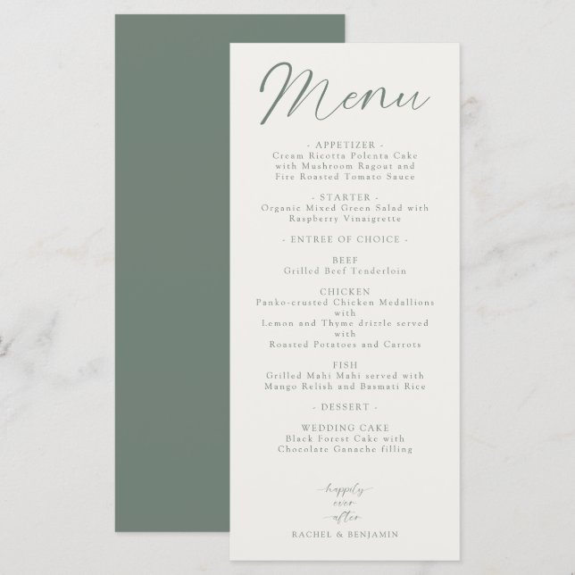 Wedding Reception Menu Elegant Script Sage Green (Front/Back)