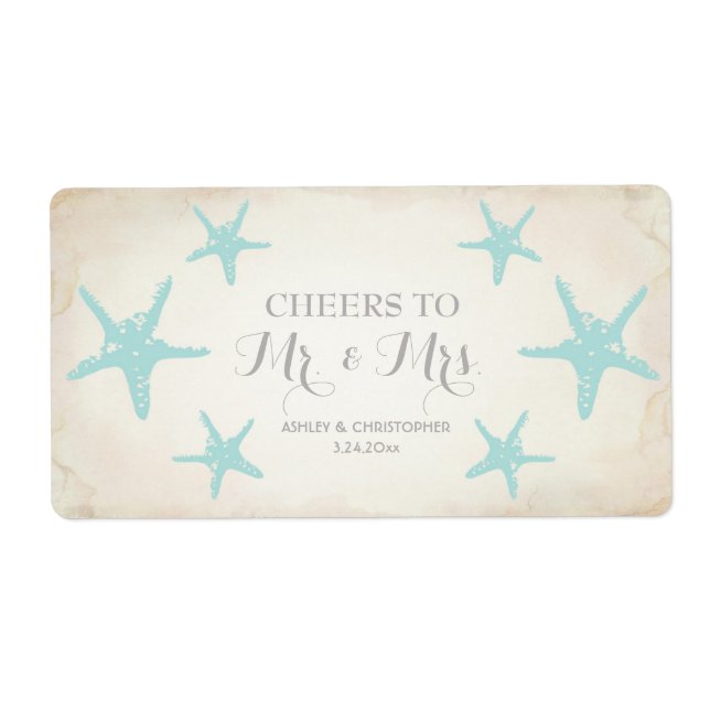 Wedding Reception Mini Champagne Label Starfish (Front)