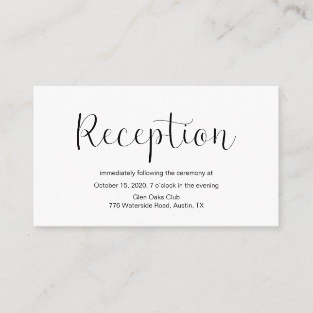 Wedding Reception, Minimal design, Black font Enclosure Card (Front)