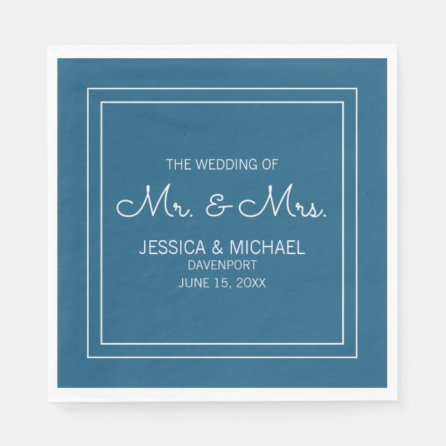 Wedding Reception Modern Elegant Chic Blue White Napkin (Front)