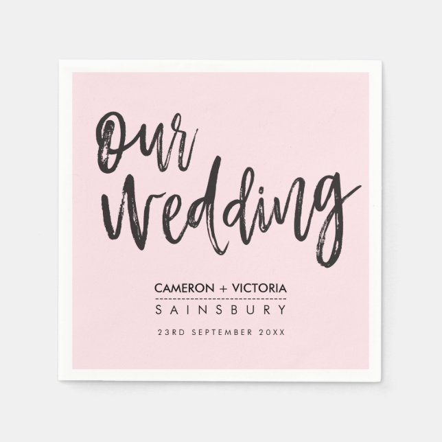 WEDDING RECEPTION modern hand lettered type pink Napkin (Front)
