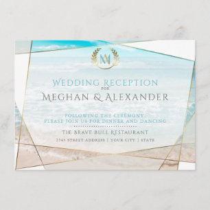 Wedding Reception Modern Monogram Beach Enclosure Card
