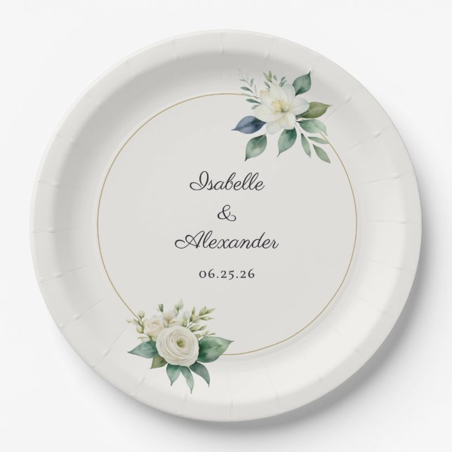 Wedding Reception Newlyweds Names and Date Paper Plate (Front)