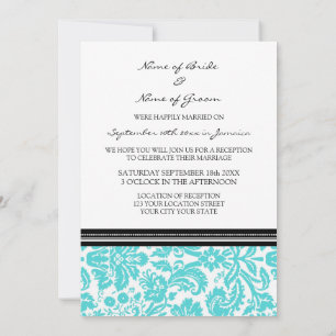 Wedding Reception Only Aqua Black Damask Invitation