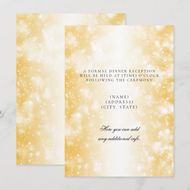 Wedding Reception Only Gold Shimmer Lights Invitation (Front/Back)