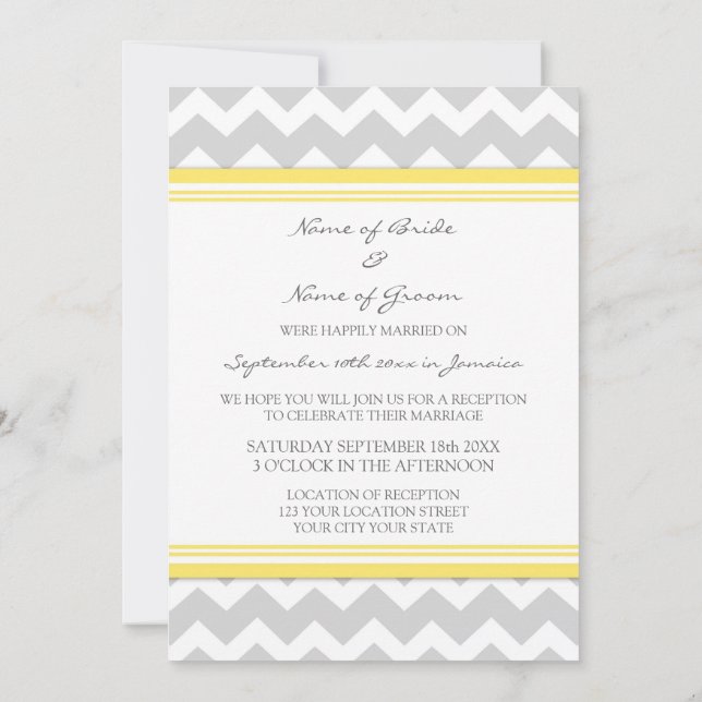 Wedding Reception Only Grey Yellow Chevron Invitation (Back)