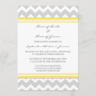 Wedding Reception Only Grey Yellow Chevron Invitation