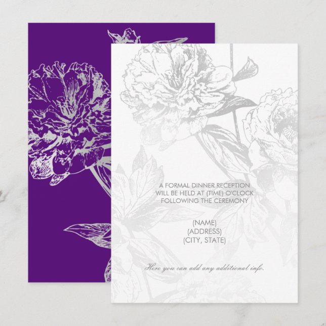 Wedding Reception Only Simple Floral Silver Purple Invitation (Front/Back)