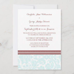 Wedding Reception Only Sky Blue Wine Damask Invitation