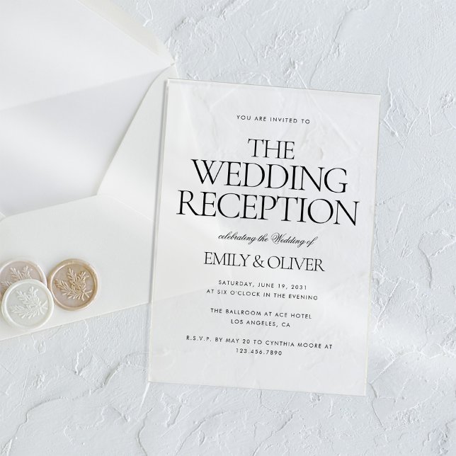 Wedding Reception Party Elegant Black Text Clear Acrylic Invitations (Creator Uploaded)