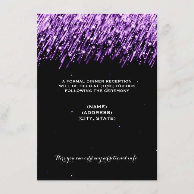 Wedding Reception Party Falling Stars Purple Enclosure Card (Front)