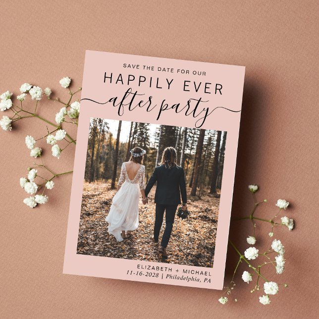 Wedding Reception Photo Blush Save The Date (A stylish save the date announcement for a reception to celebrate your elopement or private wedding)