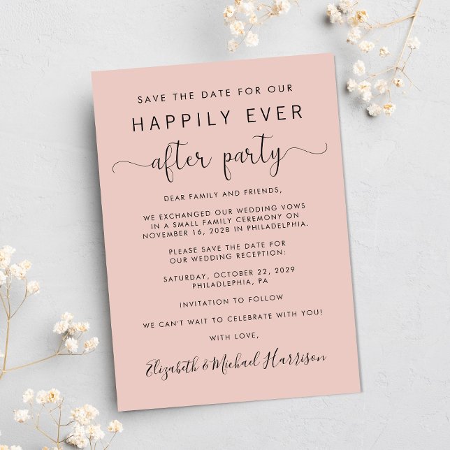 Wedding Reception Photo Blush Save the Date Announcement (A stylish save the date announcement for a reception to celebrate your elopement or private wedding)