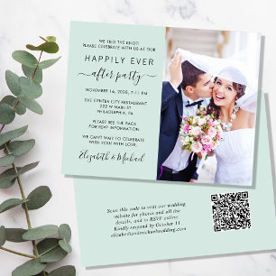 Wedding Reception Photo QR Code Mint Invitation