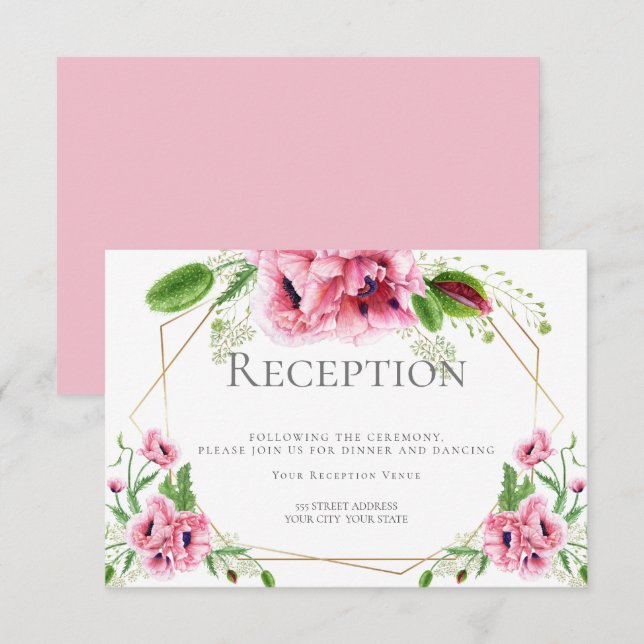 WEDDING RECEPTION | Pink Watercolor Poppies Invitation (Front/Back)