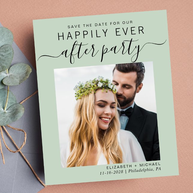 Wedding Reception QR Code Photo Sage Save The Date (A stylish save the date announcement for a reception to celebrate your elopement or private wedding)