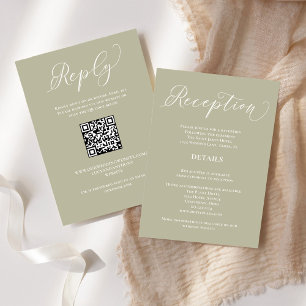 Wedding Reception QR Code RSVP Sage Green Enclosure Card