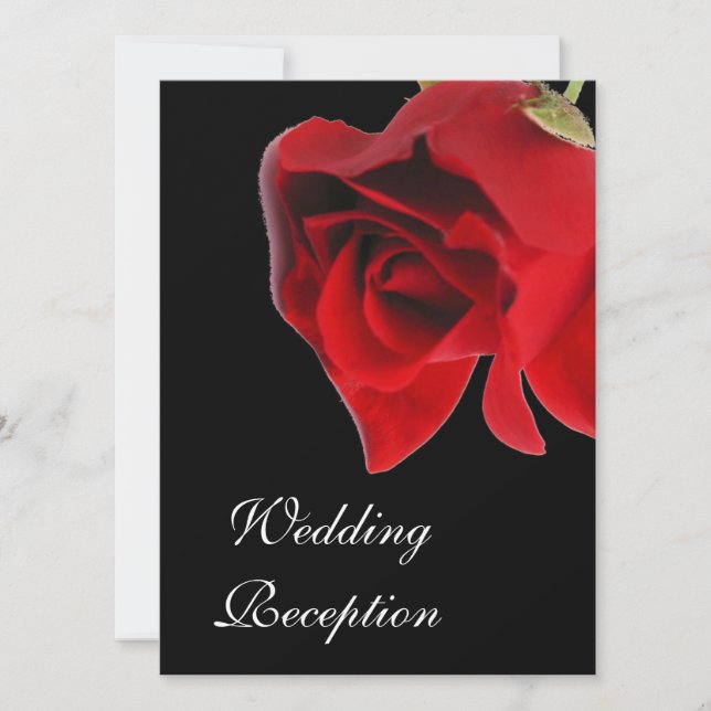 Wedding Reception red rose on black invitation (Front)