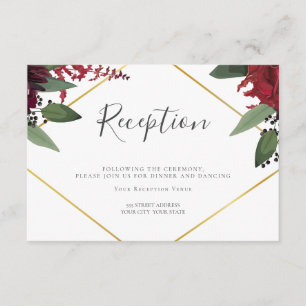 Wedding Reception   Rich Burgundy Marsala Floral Enclosure Card