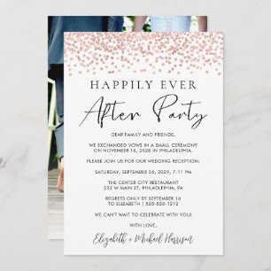 Wedding Reception Rose Gold Glitter Photo Announcement