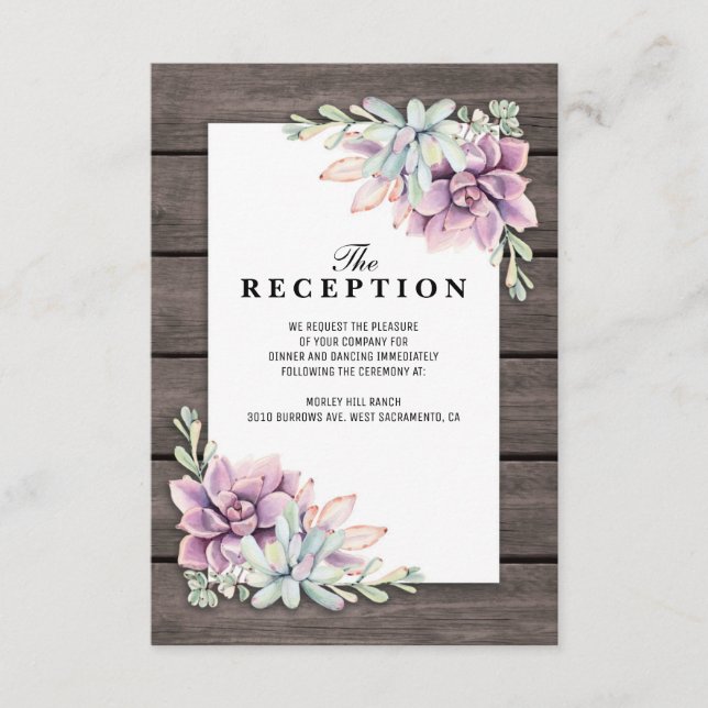 Wedding Reception Rustic Succulent Floral Enclosure Card (Front)